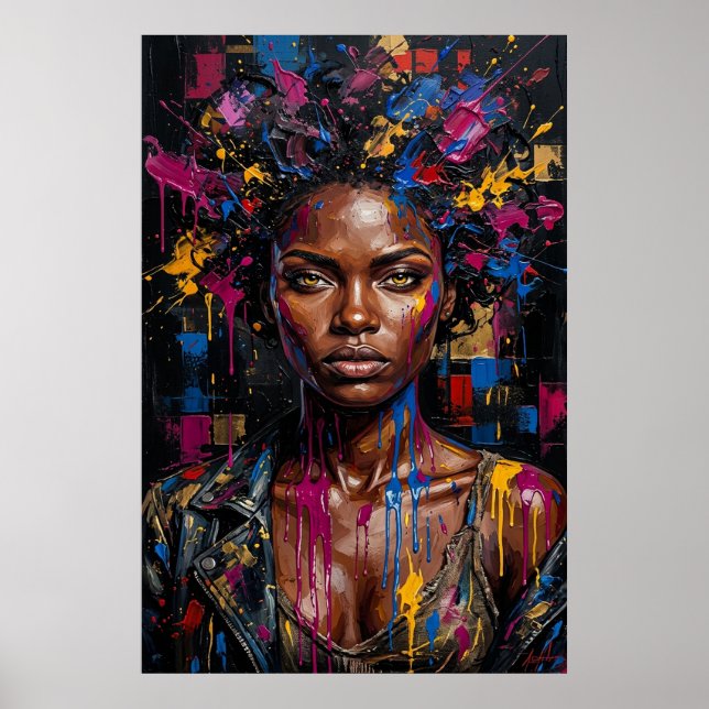 Urban Afrofuturism Black Queen Paint Drip Art  Poster (Front)