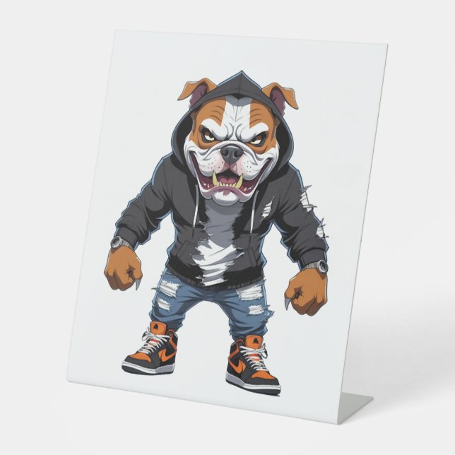 Urban Alpha Bulldog – Street Style Mascot Pedestal Sign (Front)