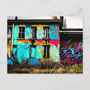 Urban Art Abandoned Graffiti Building Postcard