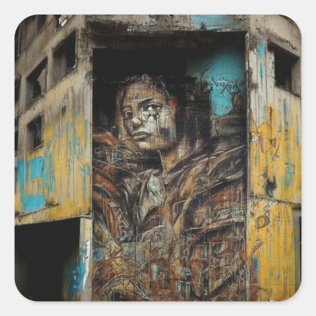 Urban Art on Abandoned Building Square Sticker (Front)