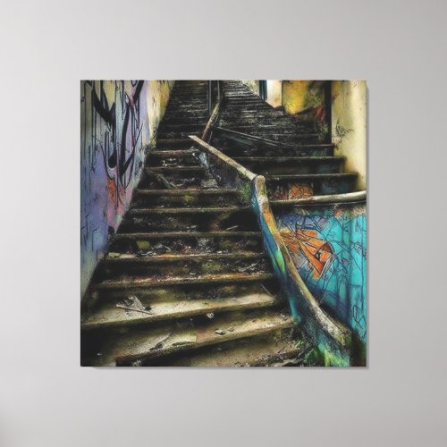 Urban Art on Stairs Abandoned Building Canvas Print