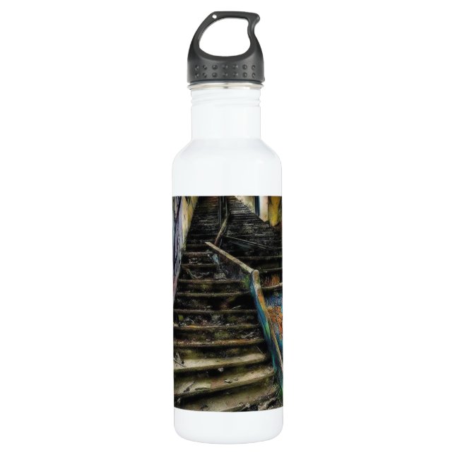 Urban Art on Stairs Abandoned Building Stainless Steel Water Bottle (Front)
