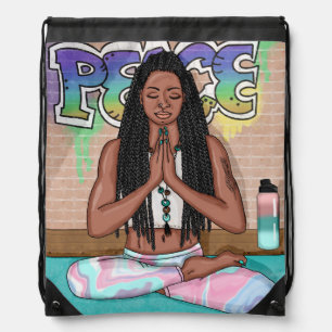 Urban Art Pretty Woman doing Meditation Drawstring Bag