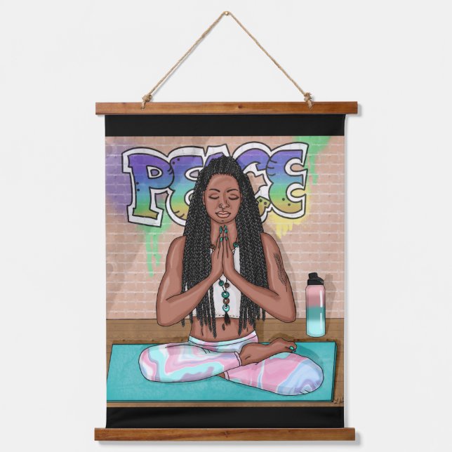 Urban Art | Pretty Woman doing Meditation  Hanging Tapestry (Front)