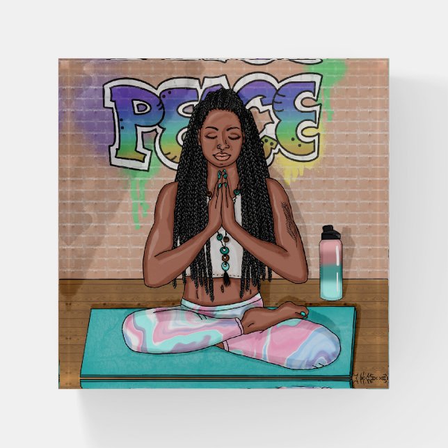 Urban Art | Pretty Woman doing Meditation    Paperweight (Front)
