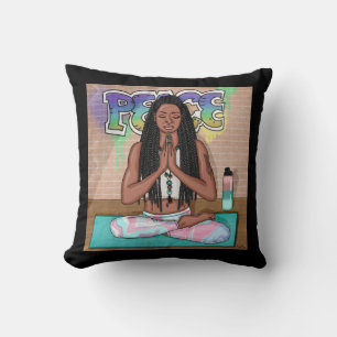 Urban Art Pretty Woman doing Meditation Throw Pillow