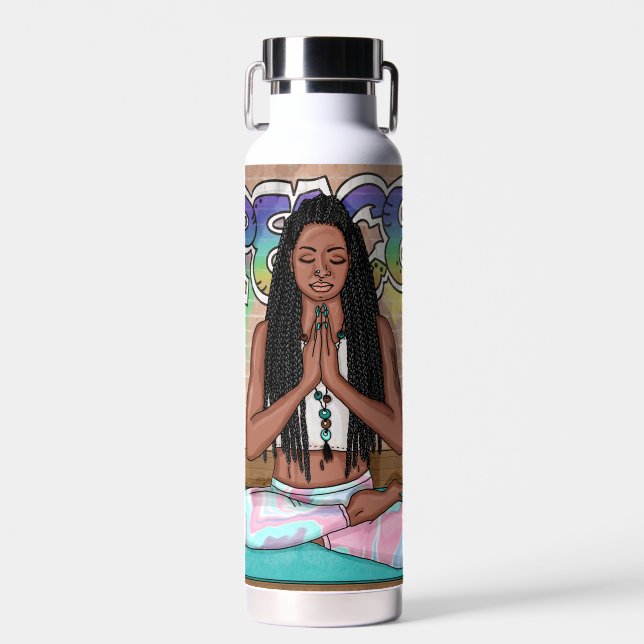 Urban Art | Pretty Woman doing Meditation  Water Bottle (Front)