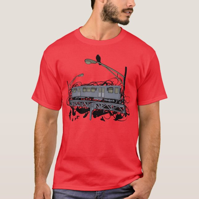 Urban artistic El Train and Crows Illustration T-Shirt (Front)