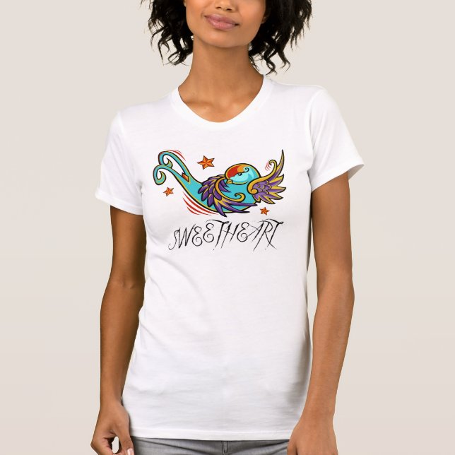 Urban Artistic Sweetheart Swallow Tattoo Bird T-Shirt (Front)