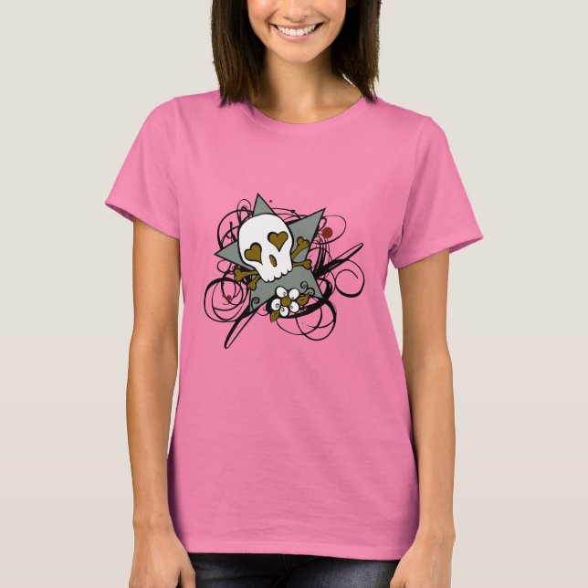 Urban Artistic Tattoo Skull and Flourishes Art T-Shirt (Front)