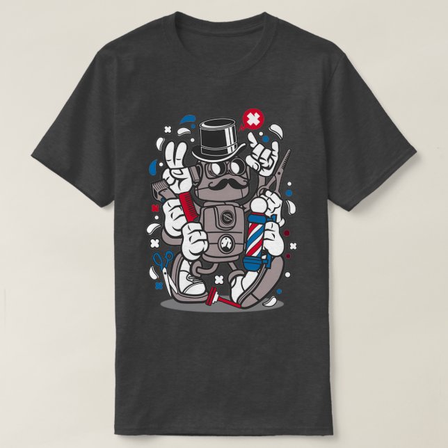 Urban Barber Hipster Robot Hair Cut Sticker T-Shirt (Design Front)
