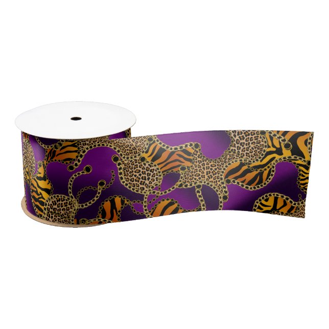 Urban Baroque Gold Chains Animal Print Satin Ribbon (Spool)