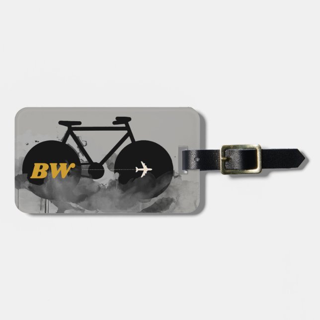 urban bicycle monogram graphic black luggage tag (Front Horizontal)