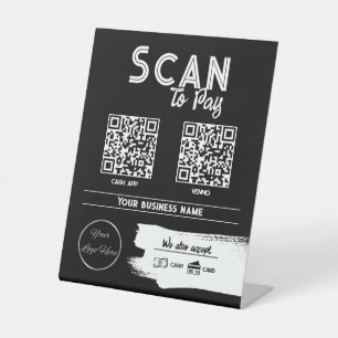 Urban black 2 QR codes tattoo shop scan to pay Pedestal Sign
