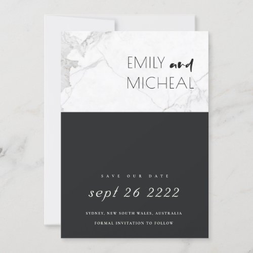 URBAN BLACK AND WHITE MARBLE SAVE THE DATE CARD
