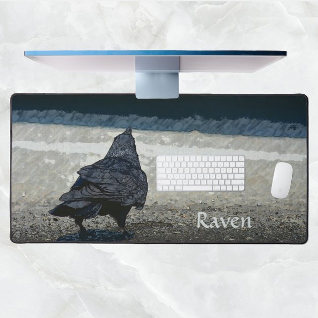 Urban Black Bird Gothic Gray Black Desk Mat (Creator Uploaded)