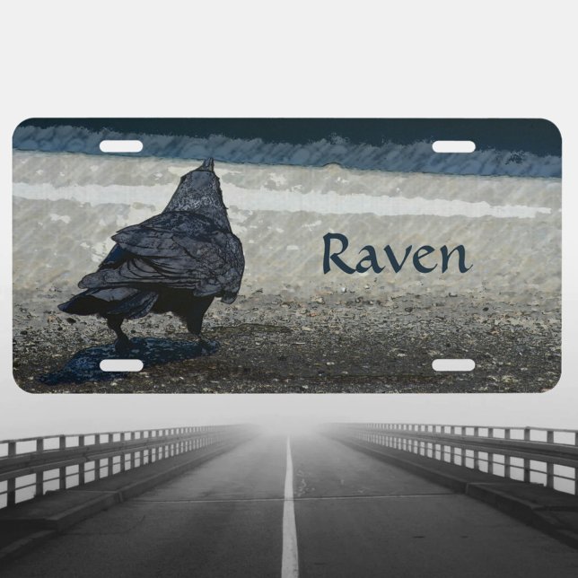Urban Black Bird Gothic Gray Taupe Customizable License Plate (Creator Uploaded)