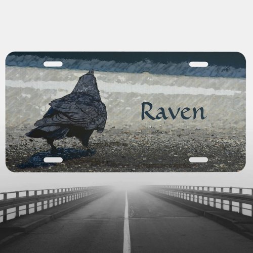 Urban Black Bird Gothic Grey Taupe Customizable License Plate