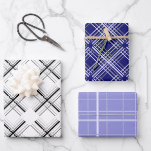 Urban Blue Tartan Pattern With Black Geometry Wrapping Paper Sheets