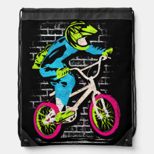 Urban Bmx Bicycle - Street Art - Vintage Bmx Bike Drawstring Bag
