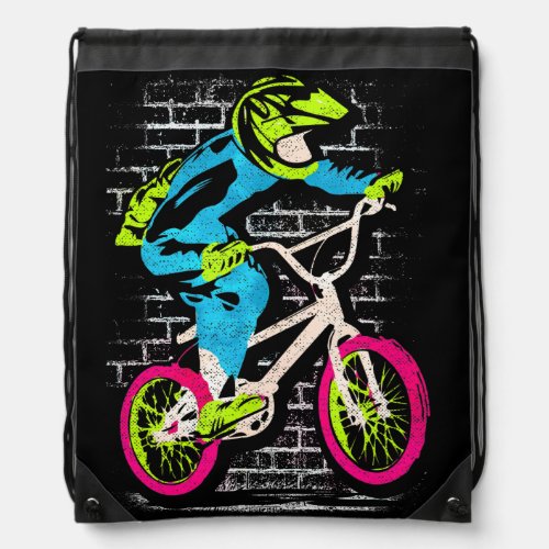 Urban Bmx Bicycle _ Street Art _ Vintage Bmx Bike Drawstring Bag