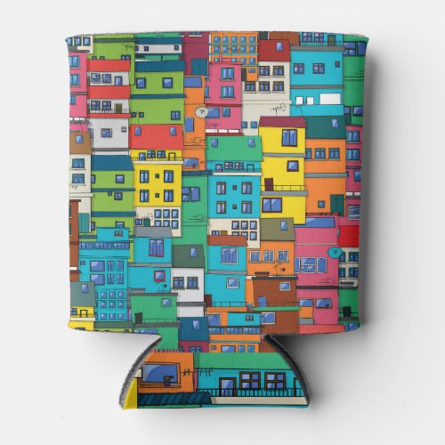 Urban Brazilian favela colorful background Can Cooler