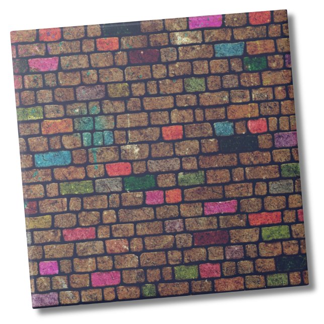 Urban Brick Pattern Ceramic Tile (Colorful Distressed Rustic Painted Bricks Pattern Ceramic Tile)