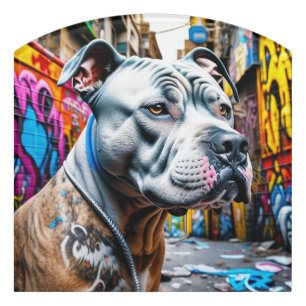 Urban Brindle Pitbull City Graffiti Street Art Door Sign