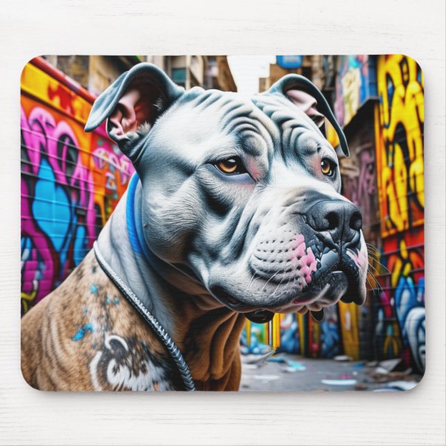 Urban Brindle Pitbull City Graffiti Street Art Mouse Pad (Front)