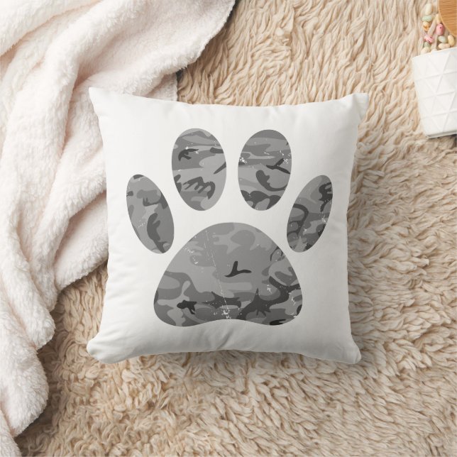Urban Camo Puppy Paw Print Throw Pillow (Blanket)