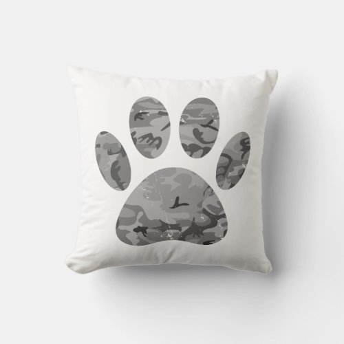 Urban Camo Puppy Paw Print Throw Pillow