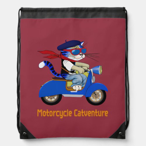 urban cat blue scooter _ Funny cat Drawstring Bag