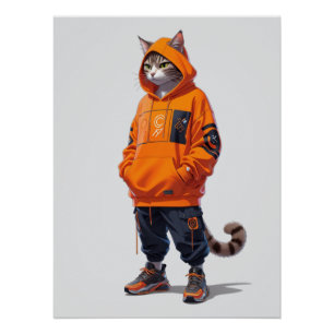 Urban Cat Vibes - Futuristic Streetwear Design Poster