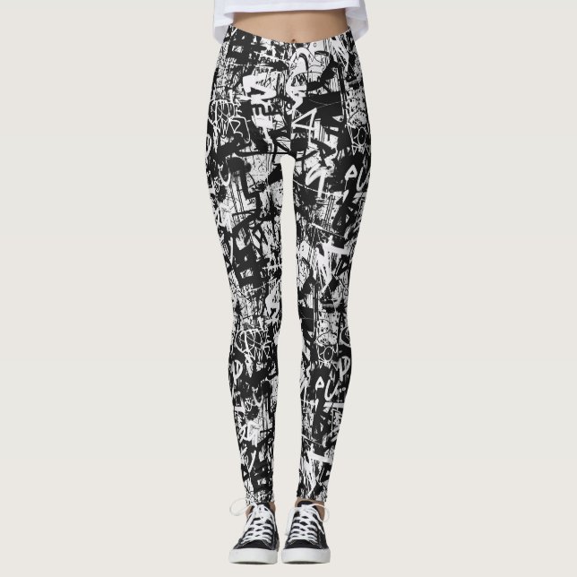 Urban Chic Black and White Graffiti Leggings (Front)