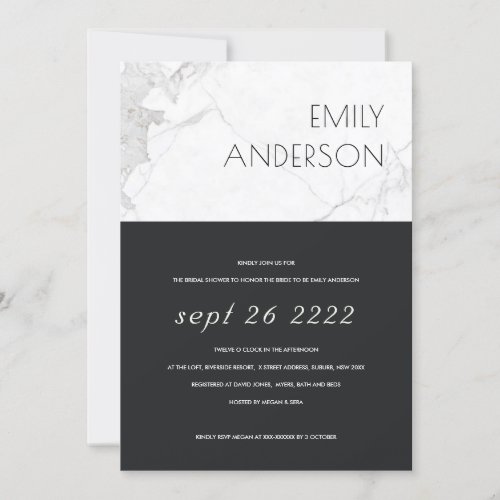 URBAN CHIC BLACK WHITE MARBLE BRIDAL SHOWER INVITE