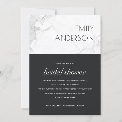 URBAN CHIC BLACK WHITE MARBLE BRIDAL SHOWER INVITE