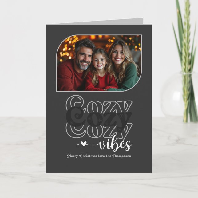 Urban Chic Cozy Vibes Retro Christmas Photo Holiday Card (Front)