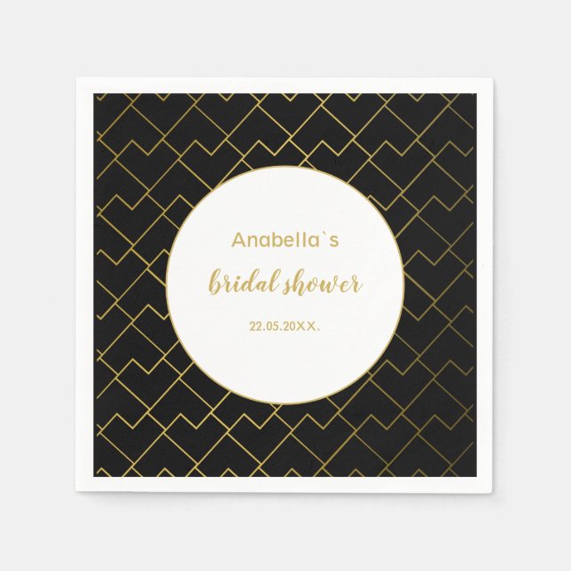 Urban Chic Geometric Golden Black Pattern Napkins (Front)