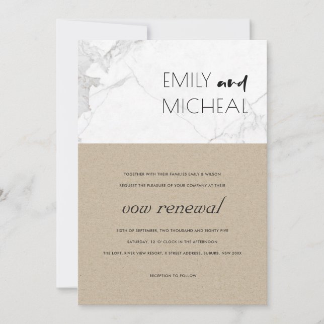 URBAN CHIC RUSTIC KRAFT MARBLE VOW RENEWAL INVITE (Front)