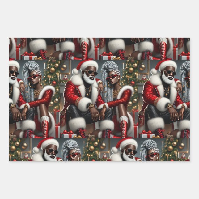 Urban Chic Santa  Wrapping Paper Sheets (Front)