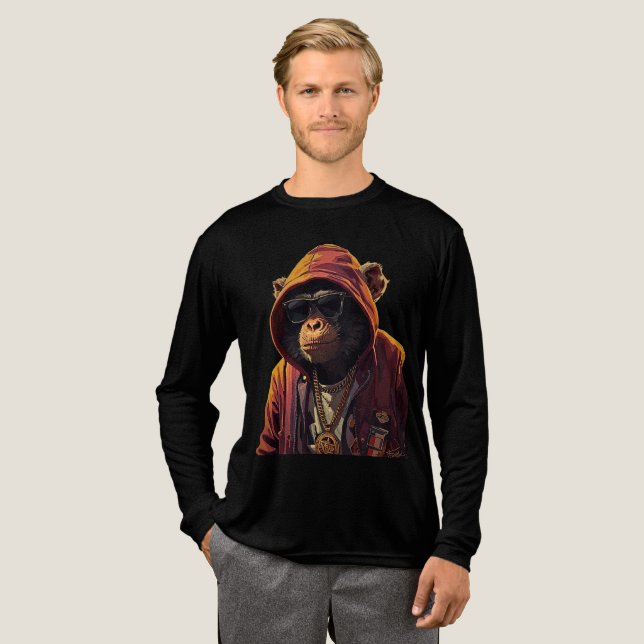 Urban Chimp – Cool Chimpanzee with Hoodie and Gold Tri-Blend Shirt (Full Front)