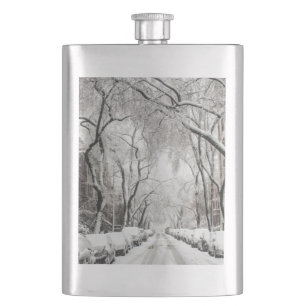 Urban Christmas Snow in Brooklyn NY Flask