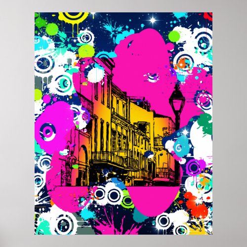 urban city graffiti paint splatter design colorful poster