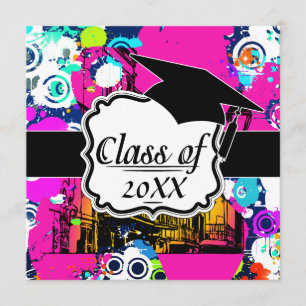 urban city graffiti paint splatter graduation invitation