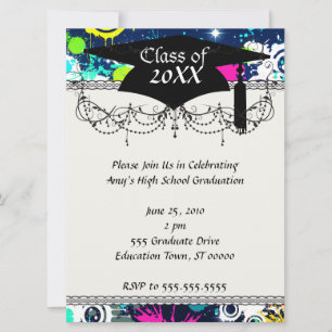 urban city graffiti paint splatter graduation invitation