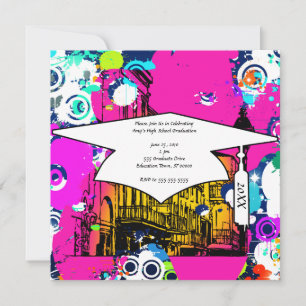 urban city graffiti paint splatter graduation invitation