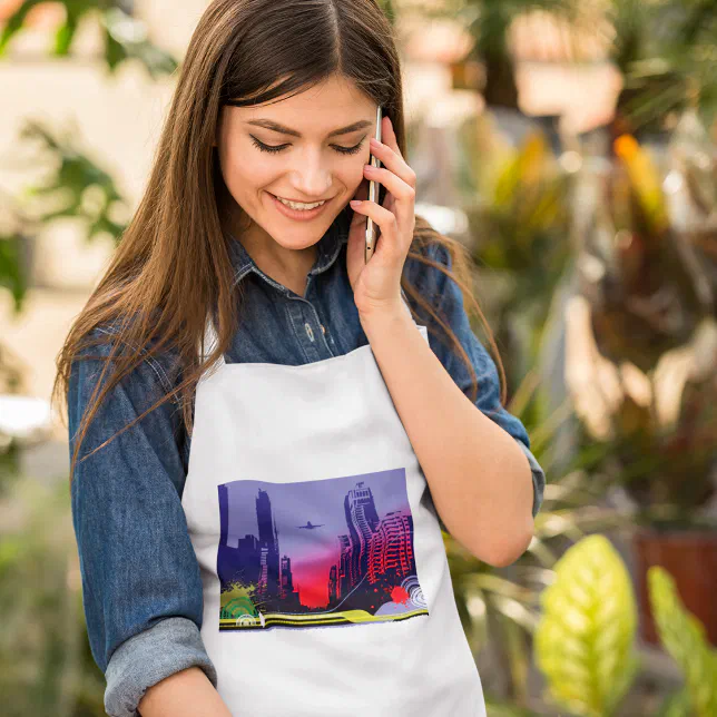 Urban City Scene At Dusk Adult Apron | Zazzle