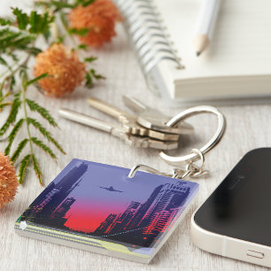 Urban City Scene At Dusk Keychain