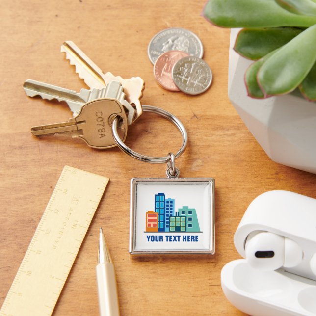 Urban city town flats skyline architecture drawing keychain (Desk)
