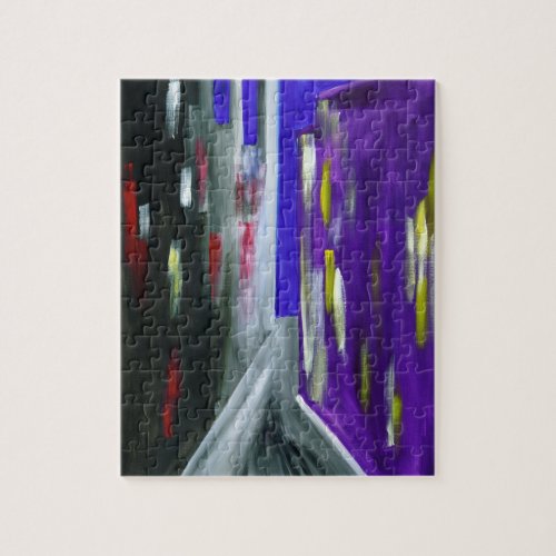 Urban Cityscape Abstract Art Purple Jigsaw Puzzle